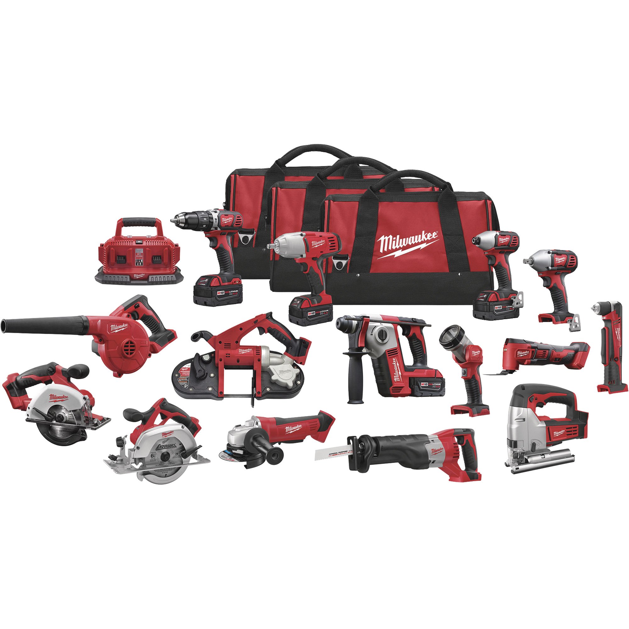 Milwaukee M18 Li-Ion Cordless Power Tool Set — 15-Tool Set, With 4 Batteries, Model# 2695-15